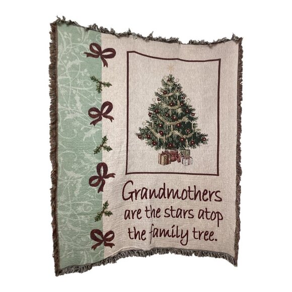Christmas Tapestry Throw Blanket Grandmothers Are The Stars Atop The Family Tree - Picture 1 of 5